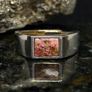 Dark Mexican Cantera Matrix Fire Opal Ring